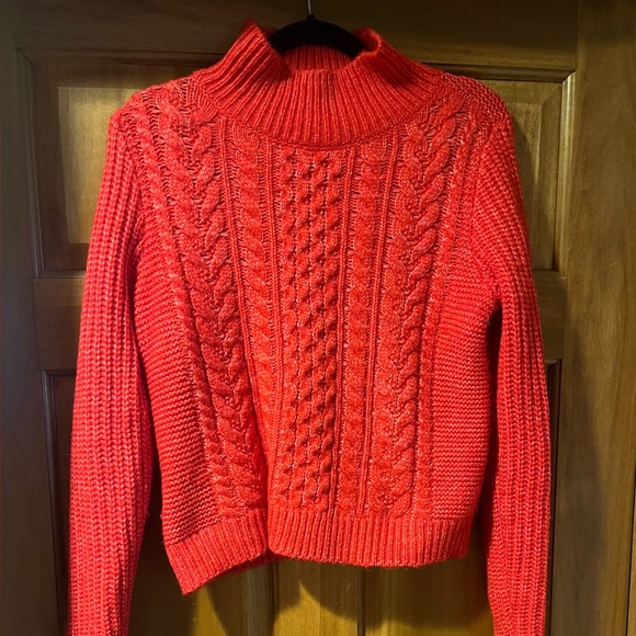 LOFT Red Cowl Neck Sweater with Cable Knit Design - Picture 1 of 3